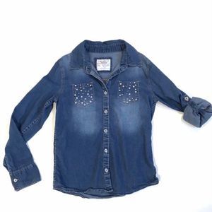 Justice Girl’s Embellished Chambray Shirt Sz 10